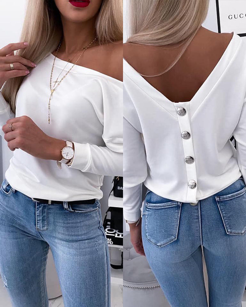 Women's Backless Long Sleeve Top