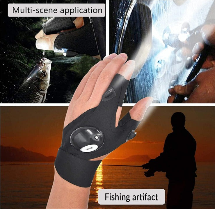 LED Flashlight Gloves for Fishing, Camping & Repairs
