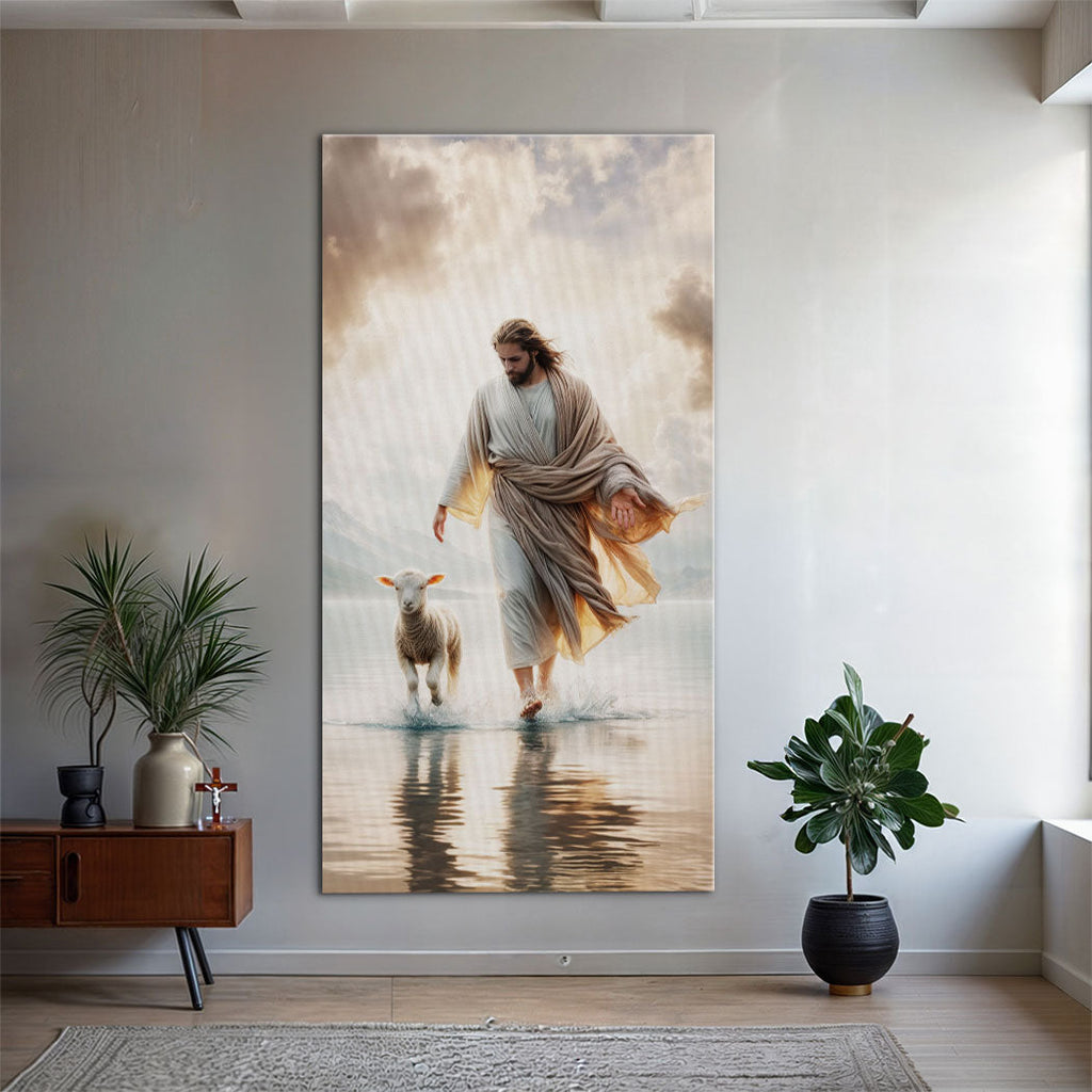 Jesus Protects the Lamb Faith Canvas Wall Art