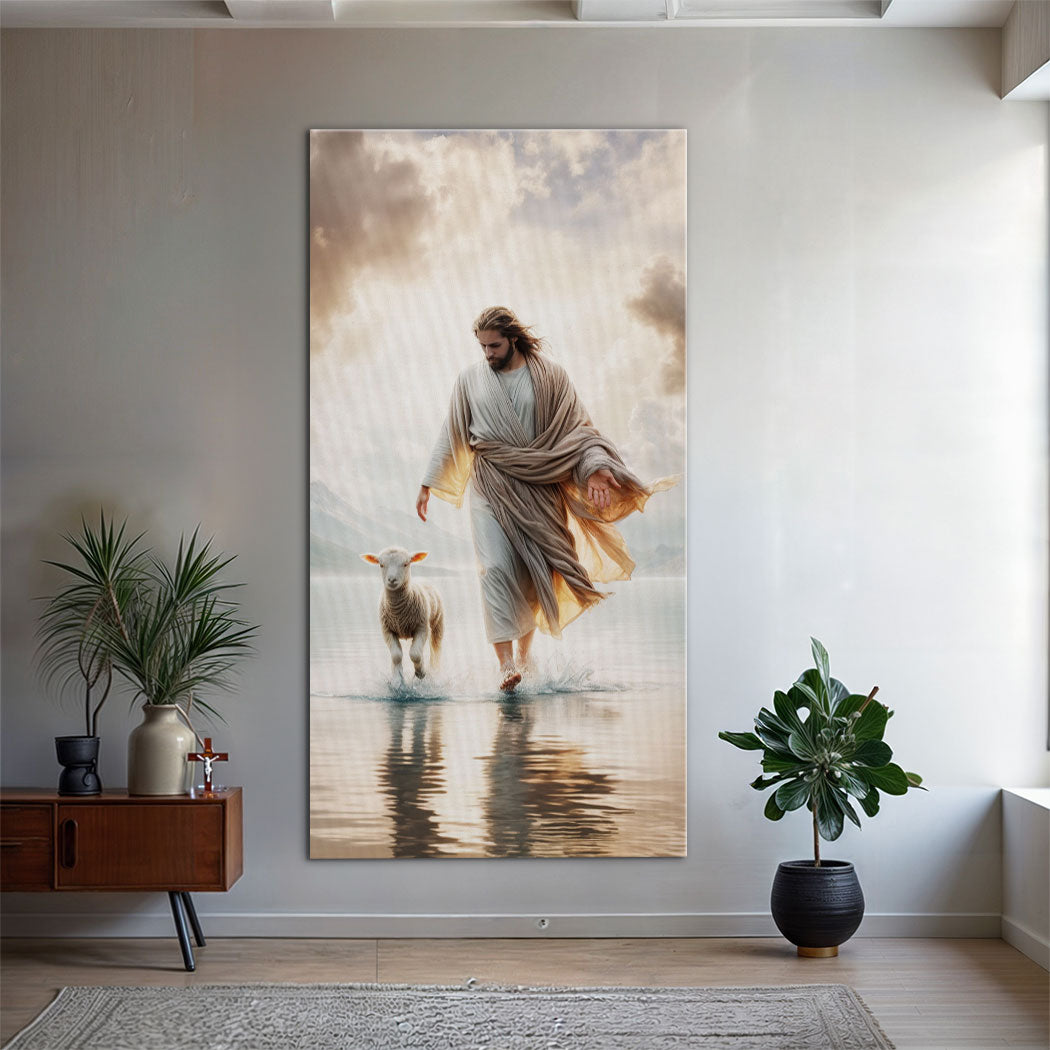 Jesus Protects the Lamb Faith Canvas Wall Art