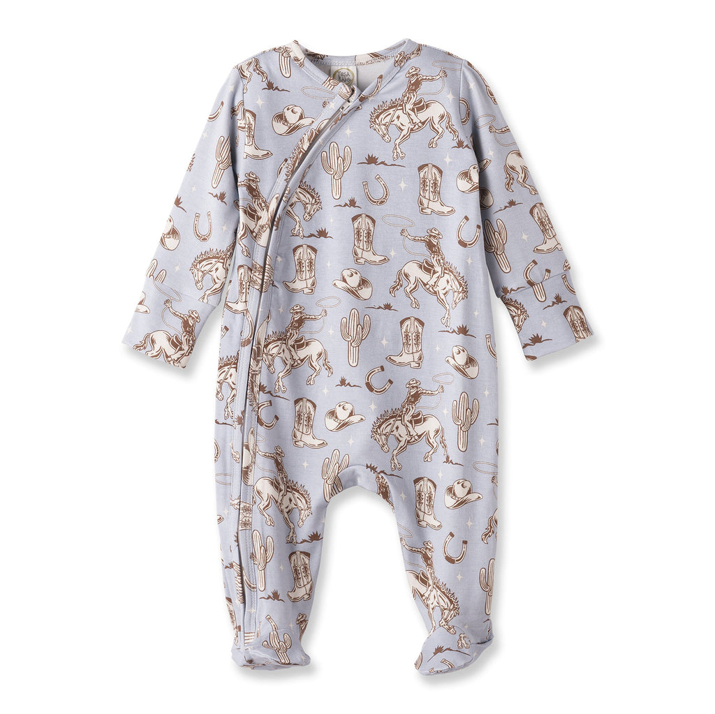 Wild Wrangler Blue Western Baby Boy Bamboo Zipper Romper
