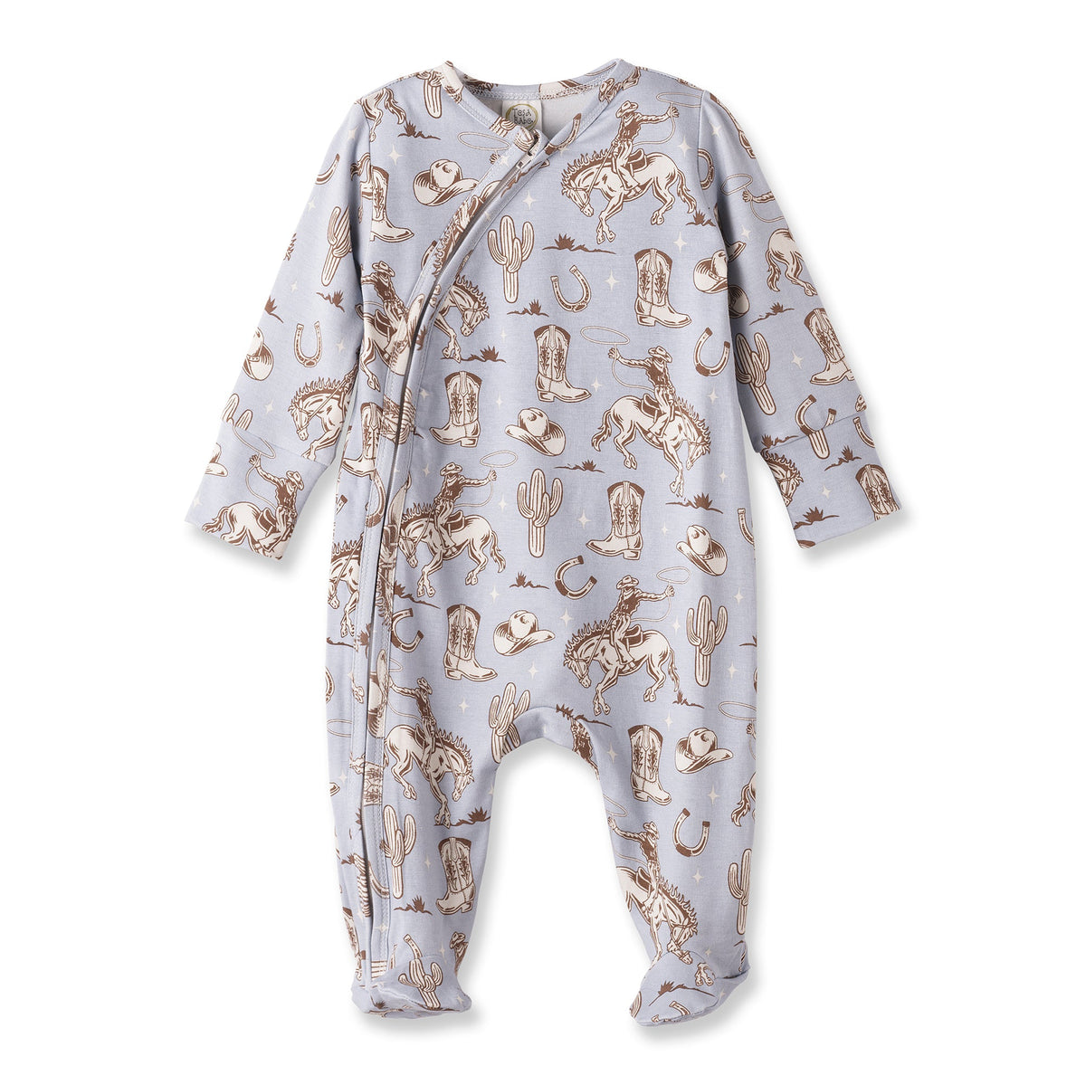 Wild Wrangler Blue Western Baby Boy Bamboo Zipper Romper