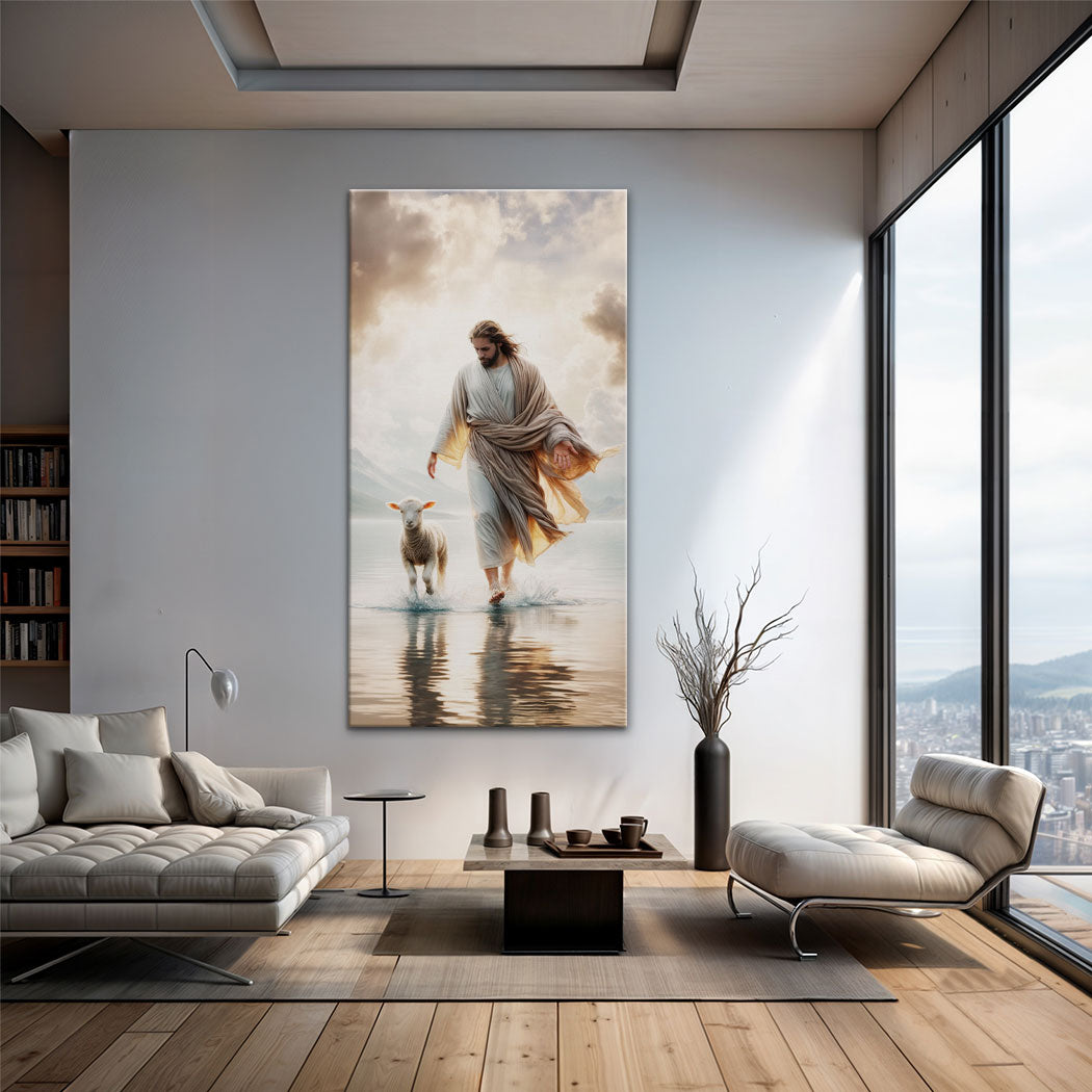Jesus Protects the Lamb Faith Canvas Wall Art
