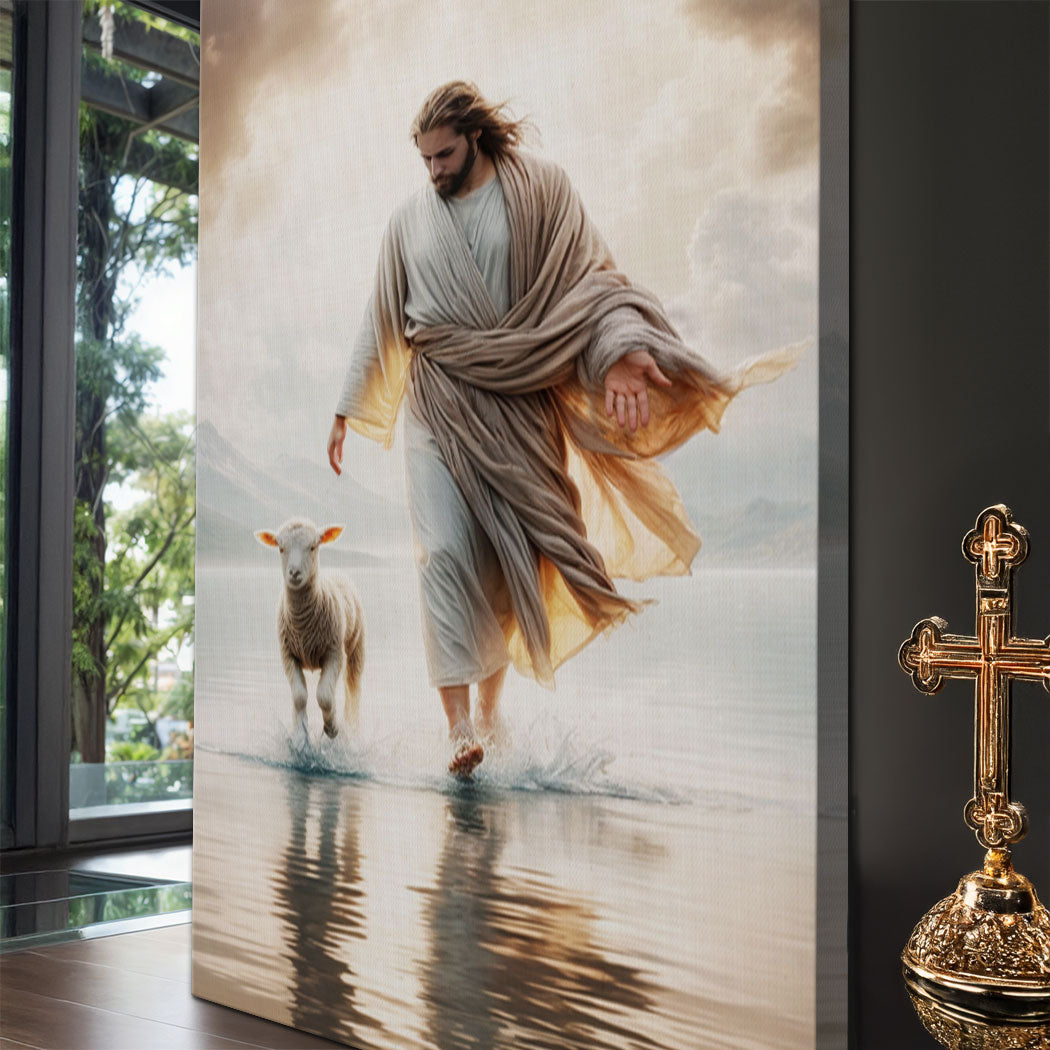 Jesus Protects the Lamb Faith Canvas Wall Art