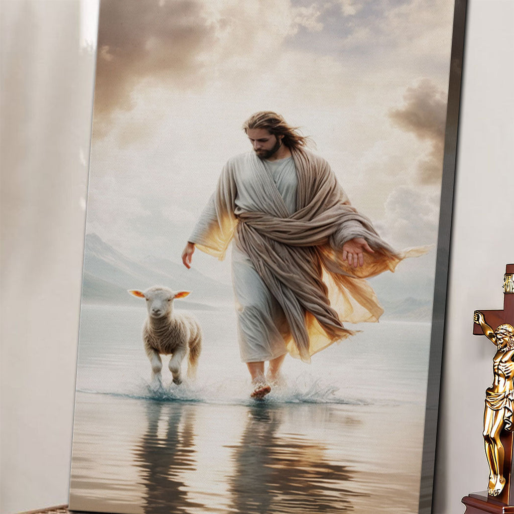 Jesus Protects the Lamb Faith Canvas Wall Art