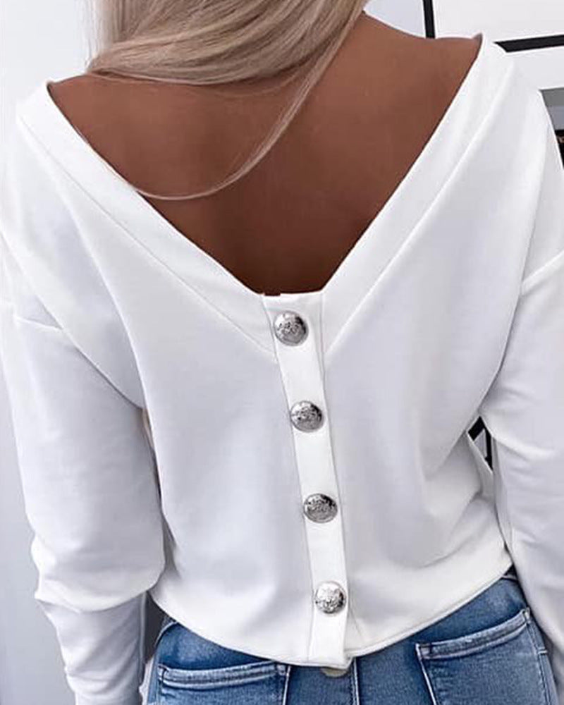 Women's Backless Long Sleeve Top
