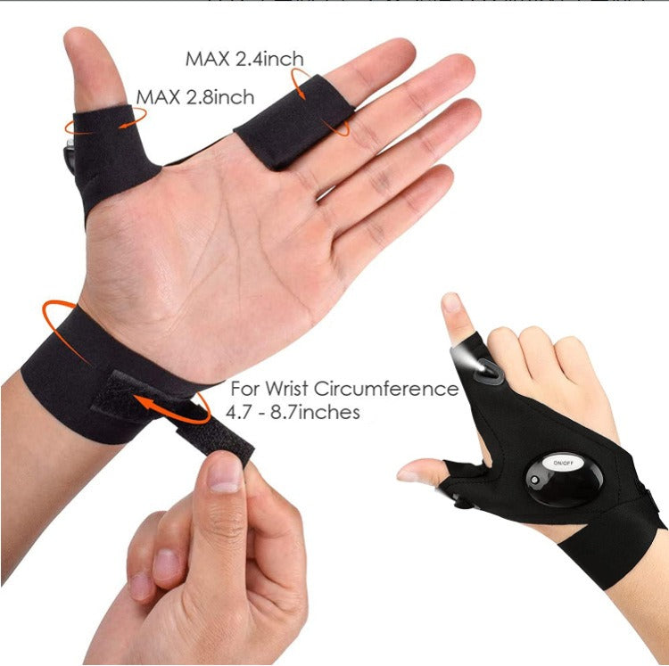 LED Flashlight Gloves for Fishing, Camping & Repairs