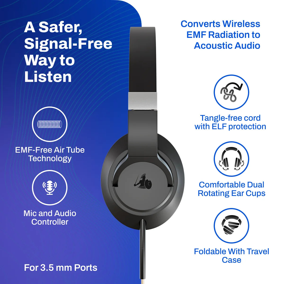 EMF Radiation-Free Air Tube Over-Ear Headphones