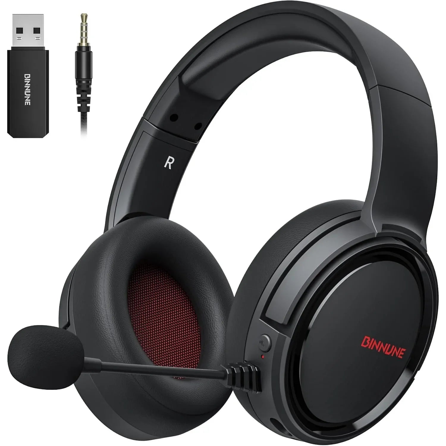 BINNUNE Wireless Gaming Headset with Mic Lightweight Over-Ear Gaming Headphones Low Latency Bluetooth Noise Cancelling Mic