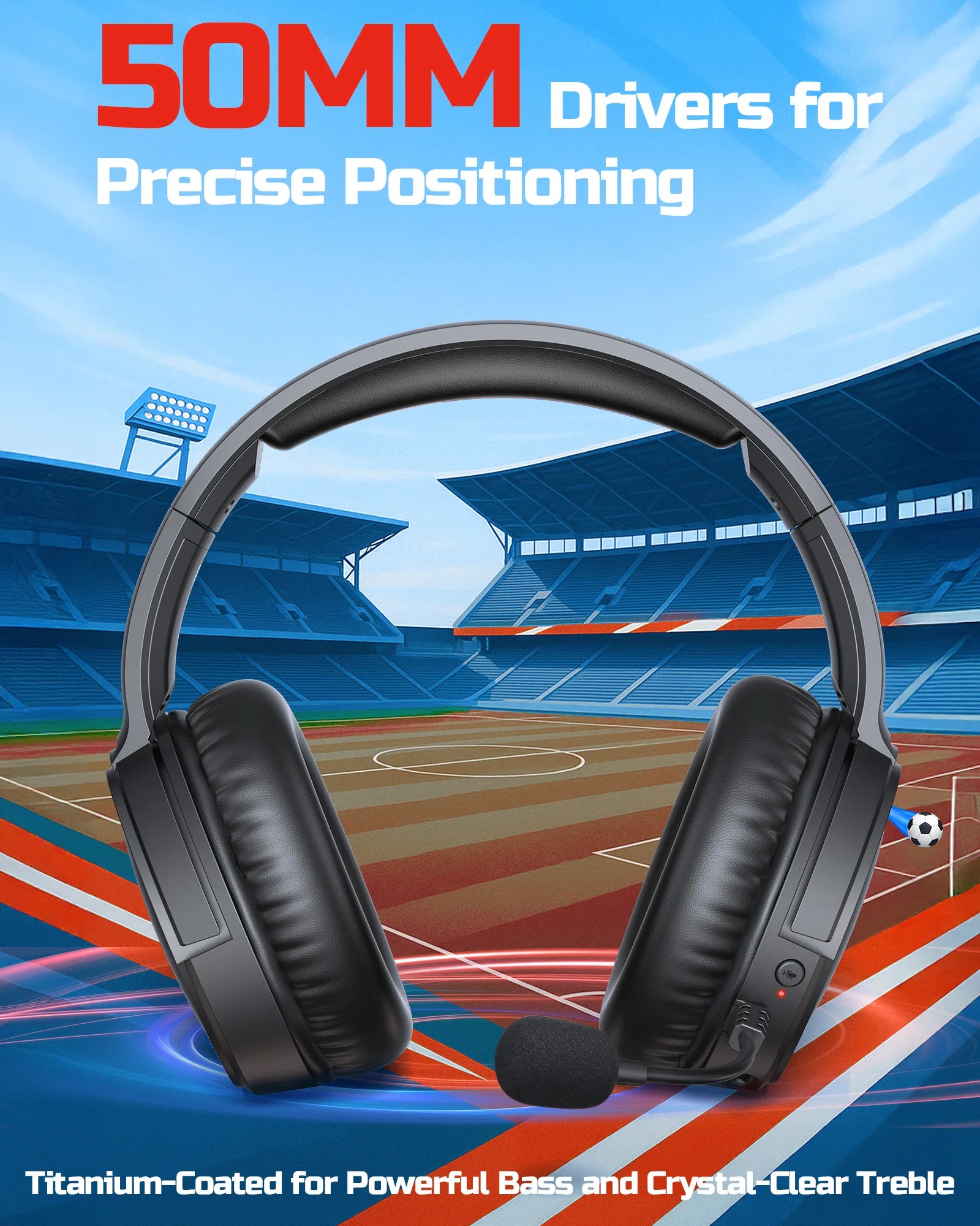 BINNUNE Wireless Gaming Headset with Mic Lightweight Over-Ear Gaming Headphones Low Latency Bluetooth Noise Cancelling Mic