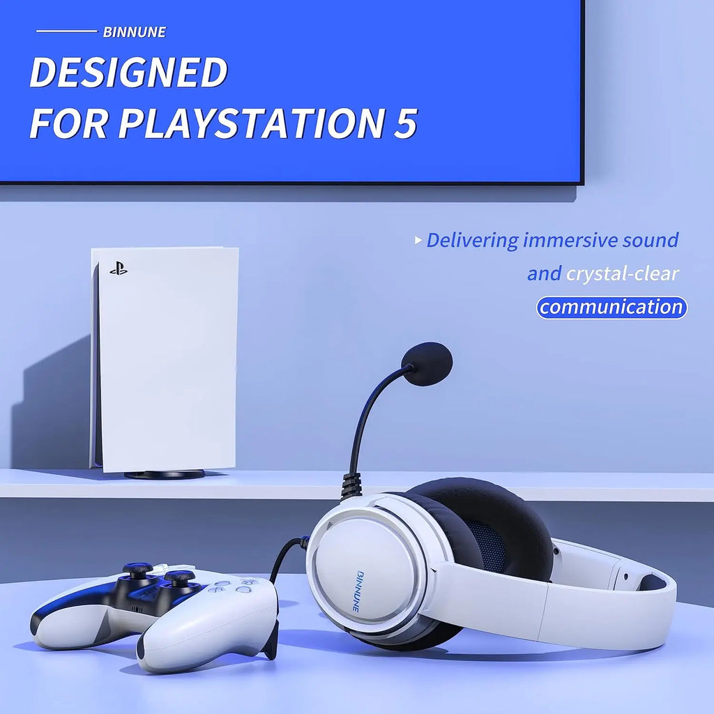 BINNUNE Gaming Headset with Mic for PS4, PS5, Xbox, Series X|S, Xbox One, PC ,Switch, Wired Gaming Headphones