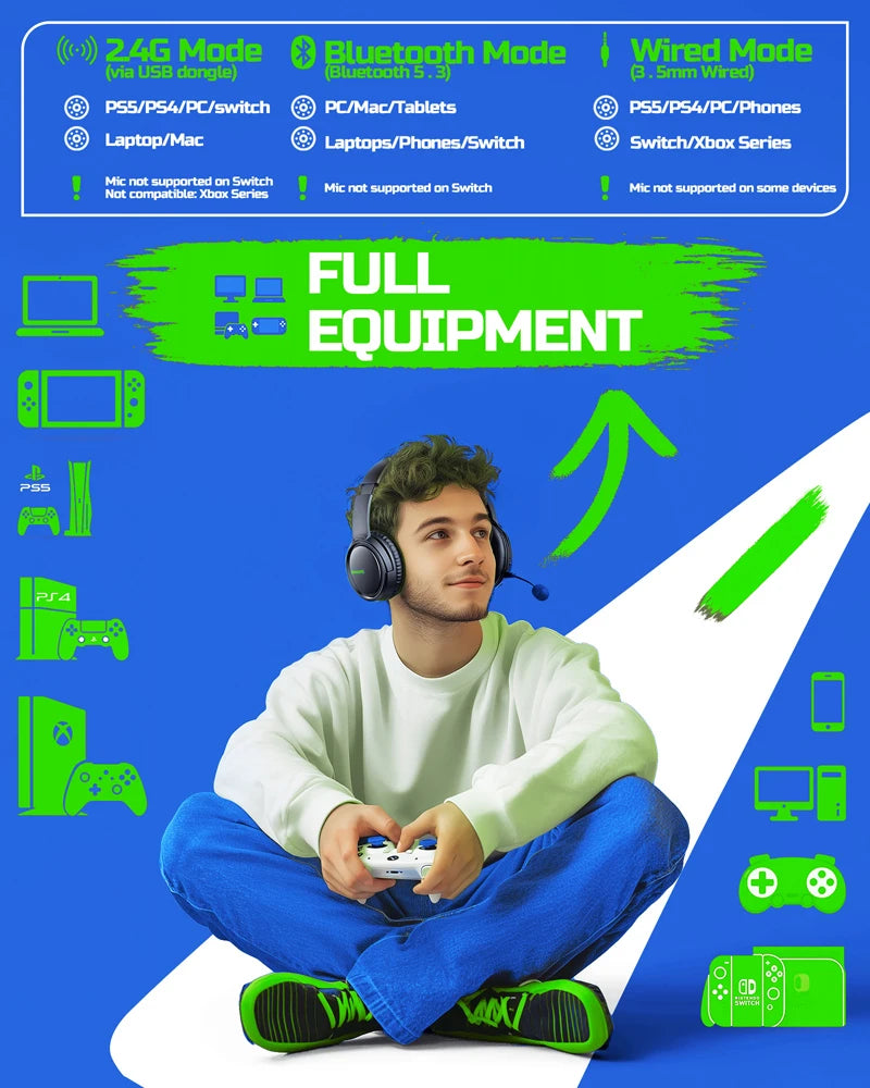 BINNUNE BW02 Wireless Bluetooth Gaming Headset with Mic- Low Latency Noise Cancelling Mic