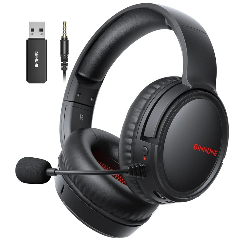 BINNUNE Wireless Gaming Headset with Mic Lightweight Over-Ear Gaming Headphones Low Latency Bluetooth Noise Cancelling Mic