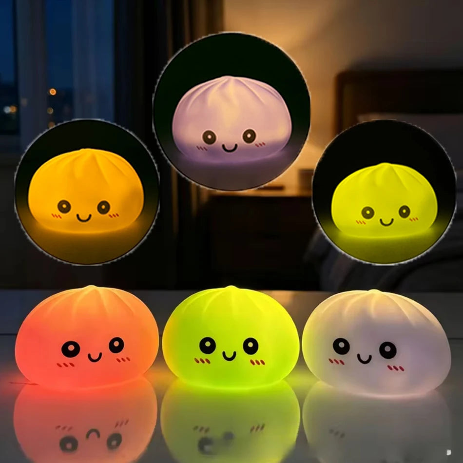 Simulation Dumplin Toy Night Light Soft Dumplings Soft Cute Steamer Birthday Gift Prank Props Colorful Dumping Toy Squishy Gifts