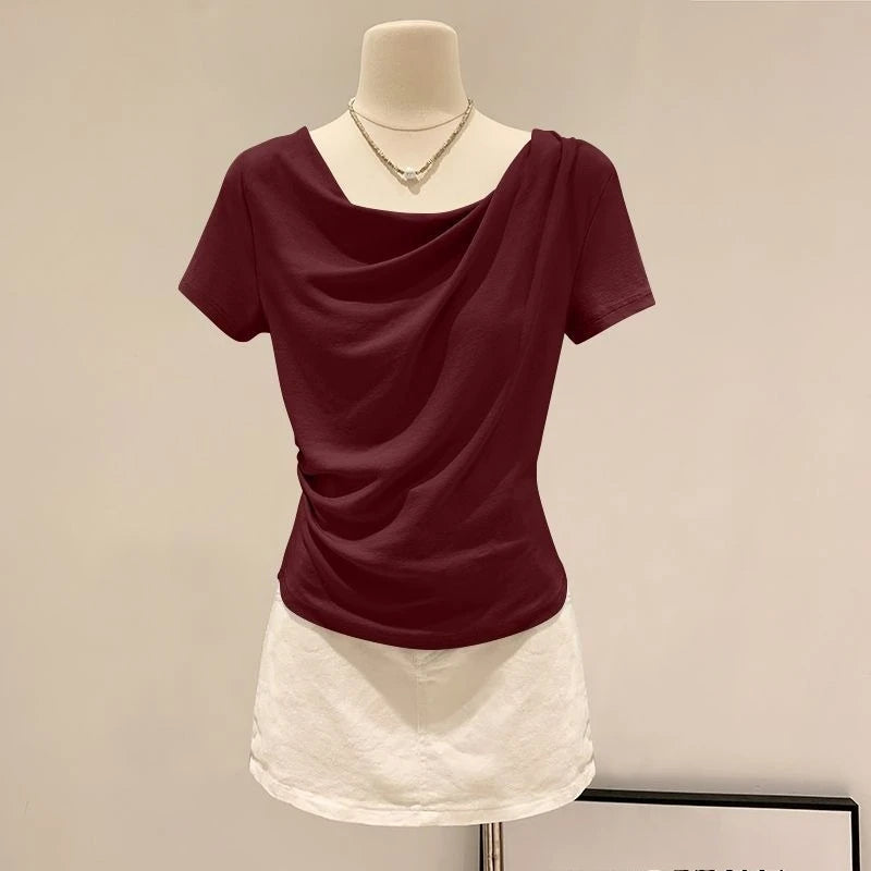 Summer Off Shoulder Top Women Summer Fashion Versatile Base Shirt