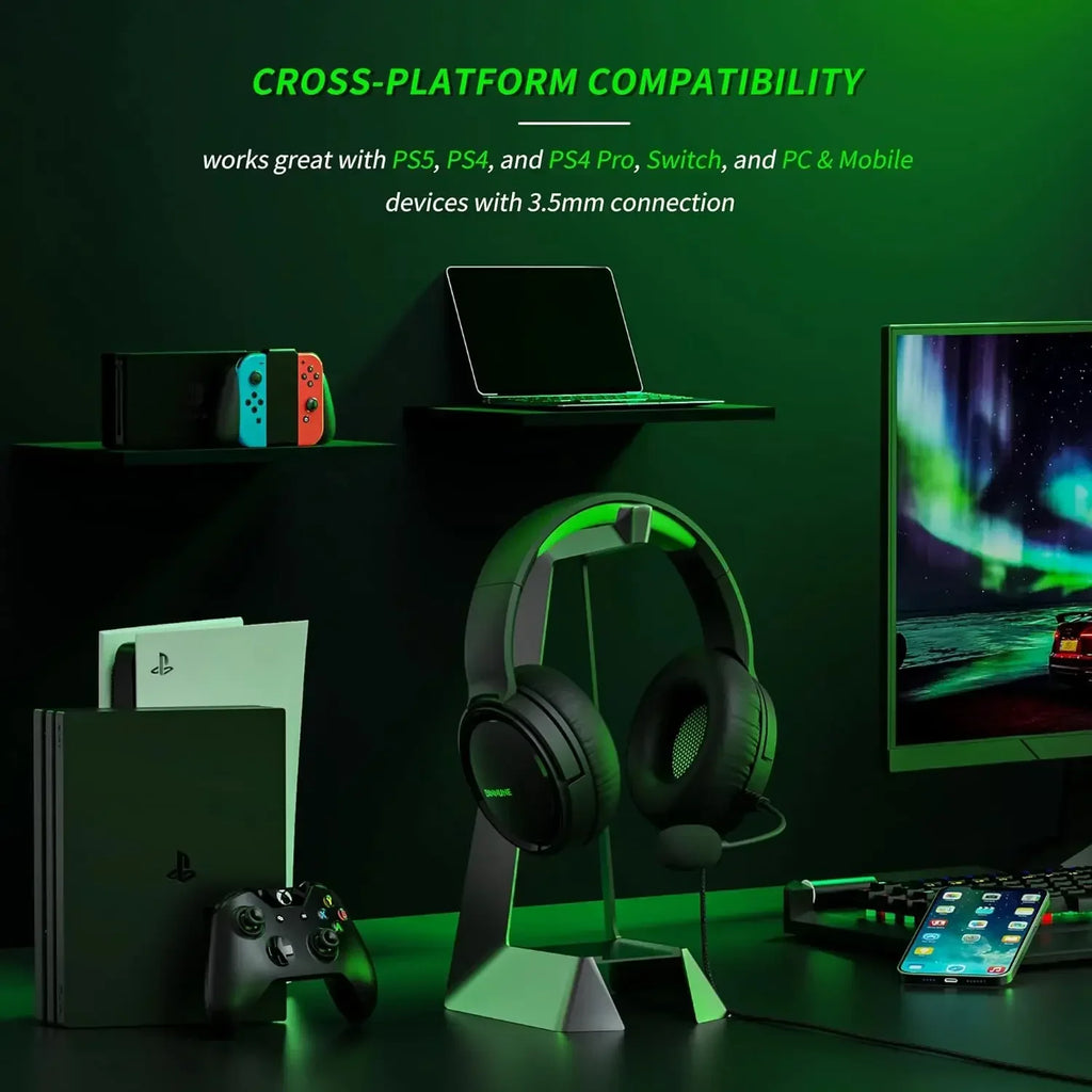 BINNUNE BG02 Gaming Headset with Mic for Xbox Series X|S Xbox One PS5 PS4 PC Switch, Wired Gamer Headphones