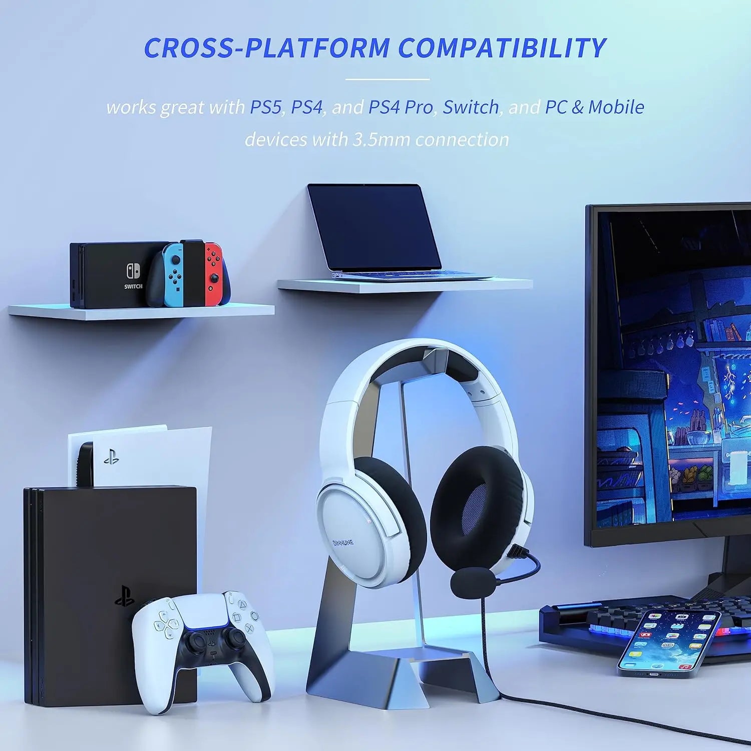 BINNUNE Gaming Headset with Mic for PS4, PS5, Xbox, Series X|S, Xbox One, PC ,Switch, Wired Gaming Headphones