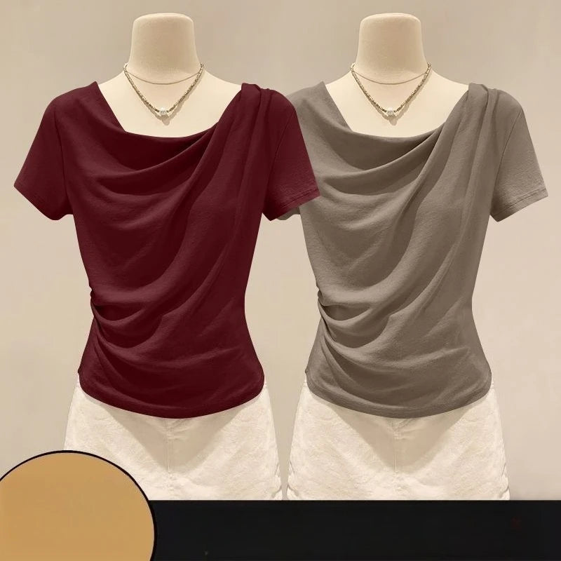 Summer Off Shoulder Top Women Summer Fashion Versatile Base Shirt