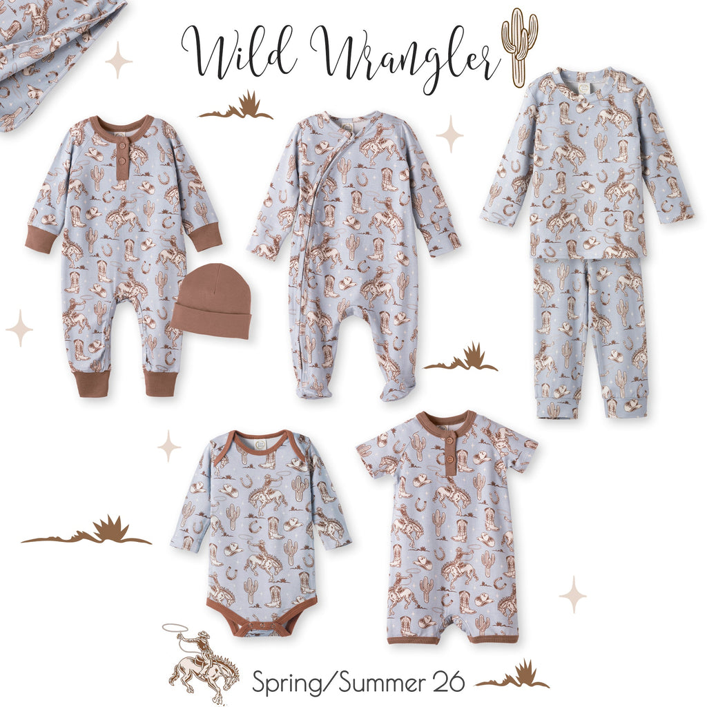 Wild Wrangler Blue Western Baby Boy Bamboo Zipper Romper