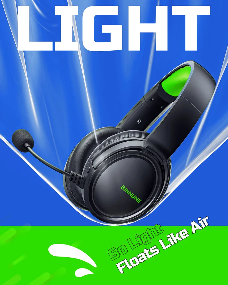 BINNUNE BW02 Wireless Bluetooth Gaming Headset with Mic- Low Latency Noise Cancelling Mic