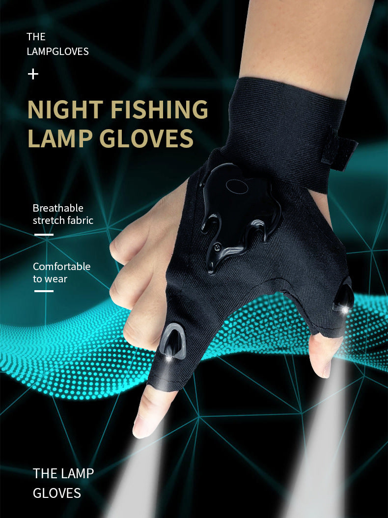 LED rechargeable fishing gloves with high elasticity, anti slip repair, lighting, luminous finger cots