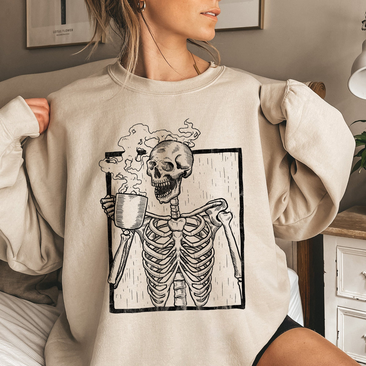 Skeleton Coffee Halloween Graphic Sweatshirt