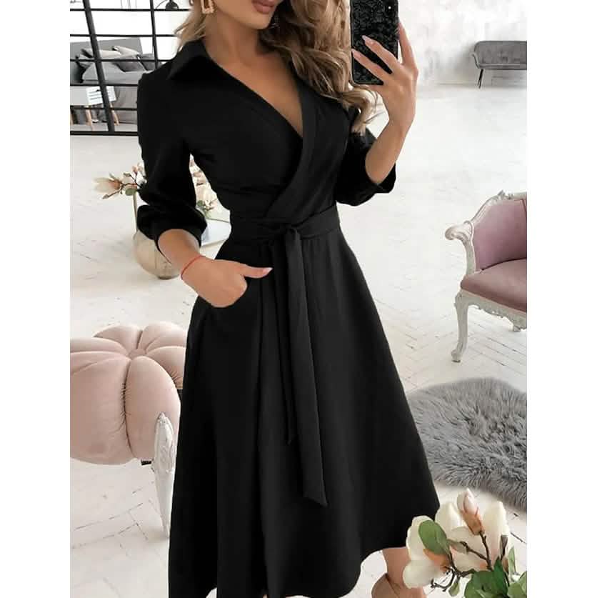 Women's A-Line Midi Dress with Pockets
