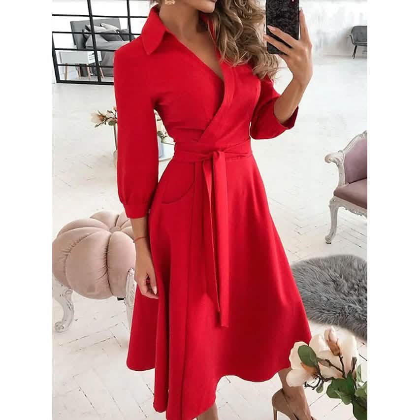 Women's A-Line Midi Dress with Pockets