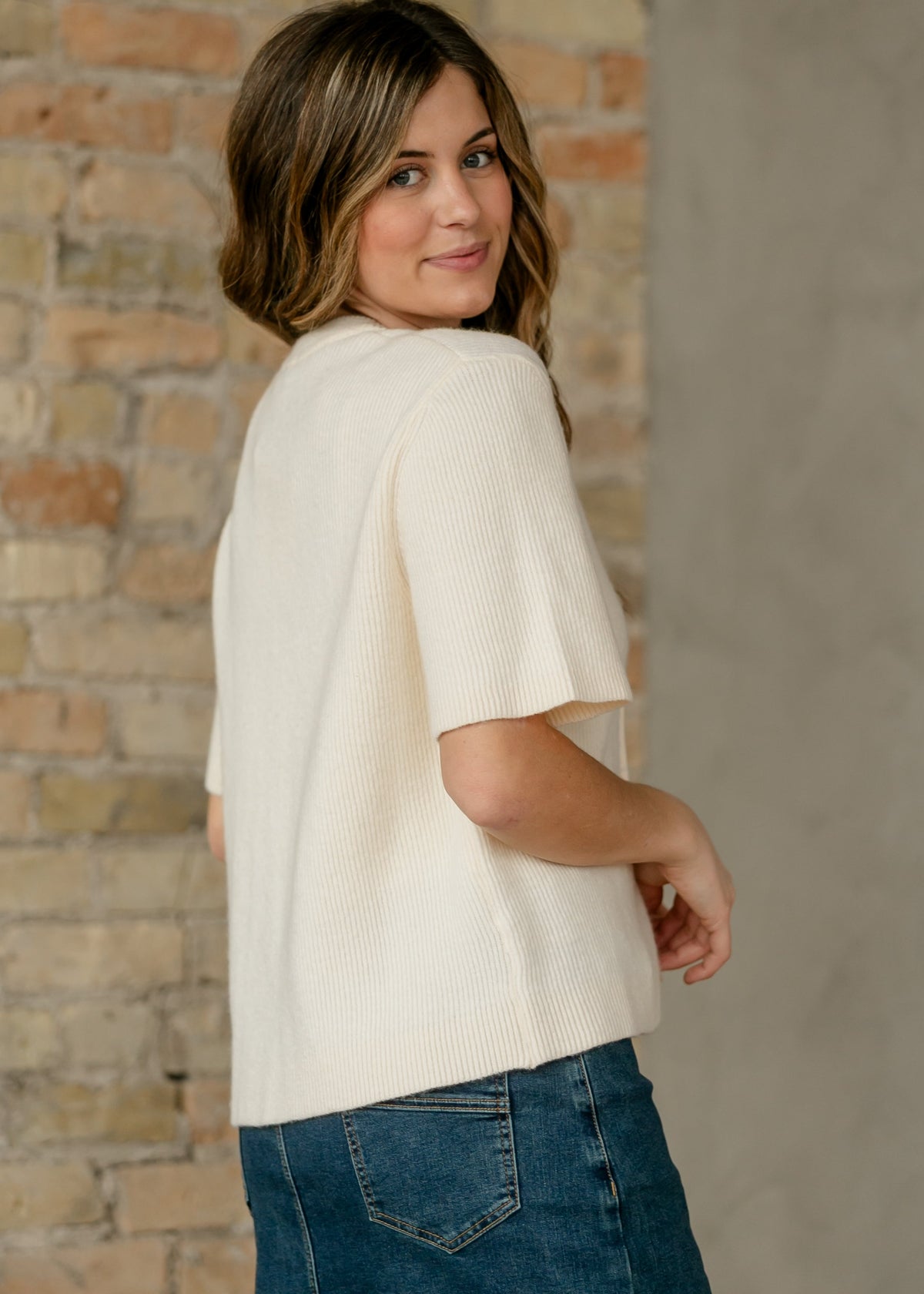 Ivory Short Sleeve Button Cardigan