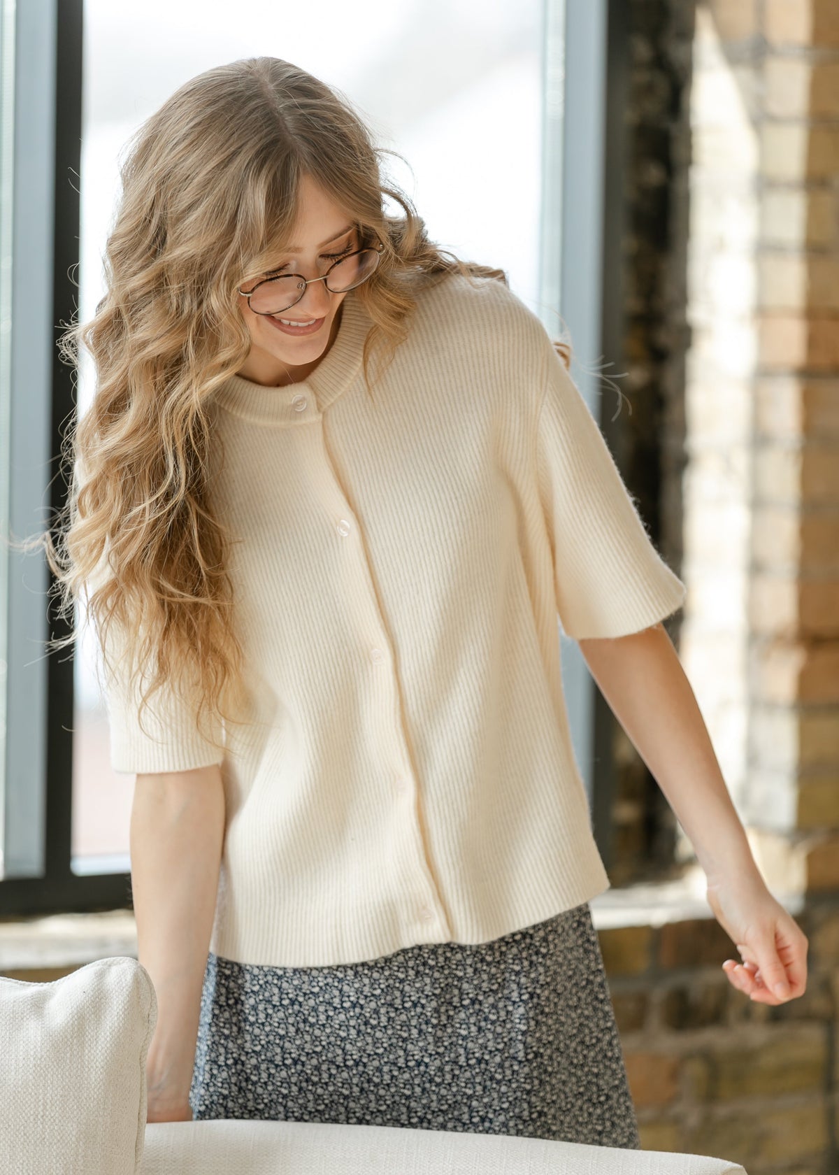 Ivory Short Sleeve Button Cardigan